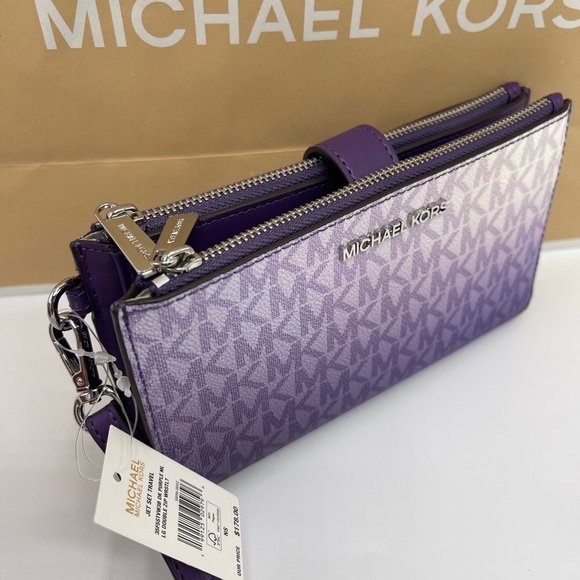 MICHAEL KORS Jet Set Large Ombré Signature Logo Double Zip Wristlet Phone Holder - Picture 10 of 16